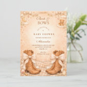 Invitation Gingham Boots And Bows Baby Shower (Debout devant)