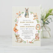 Invitation Gingham Bunny Rabbit Woodland Baby Shower (Debout devant)
