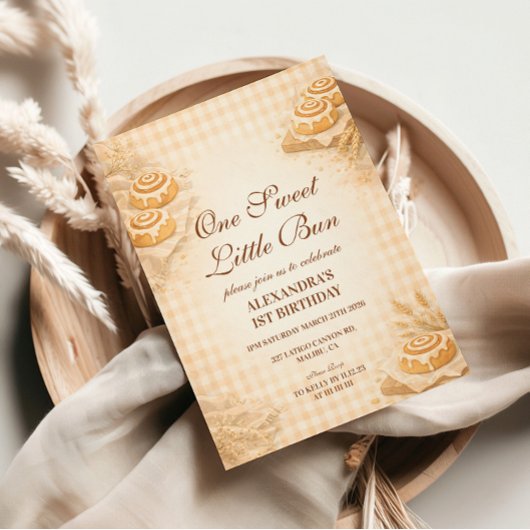 Invitation Gingham Cinnamon Roll Little Bun 1st Birthday