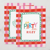 Invitation Gingham Coloré "Faisons la Fête" Nom Personnalisé  (Devant / Derrière)