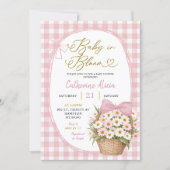 Invitation Gingham Coquette Bébé Fleur en Baby Shower (Devant)