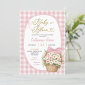 Invitation Gingham Coquette Bébé Fleur en Baby Shower (Debout devant)