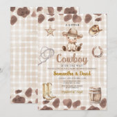 Invitation Gingham Cowboy arrive Baby Shower (Devant / Derrière)