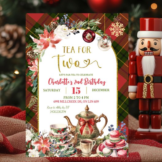 Invitation Gingham de Noël Thé pour deux 2e anniversaire