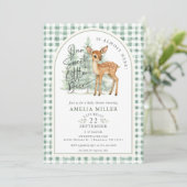 Invitation Gingham Douce Biche Fête de Naissance Mixte (Debout devant)