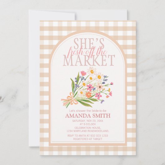 Invitation Gingham Elle est fraîche sur le marché Enterrement (Devant)