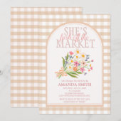 Invitation Gingham Elle est fraîche sur le marché Enterrement (Devant / Derrière)