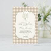Invitation Gingham Fleurs Neutres Nœud Combinaison Bébé Showe (Debout devant)