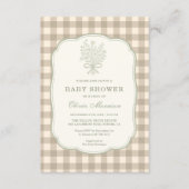 Invitation Gingham Fleurs Neutres Nœud Combinaison Bébé Showe (Devant)