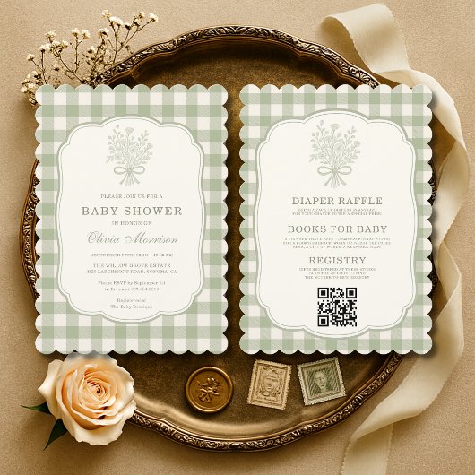 Invitation Gingham Floral Bow All in One Baby Shower