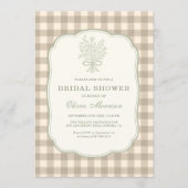 Invitation Gingham Floral Bow Beige Ivory Bridal Shower (Devant)