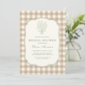Invitation Gingham Floral Bow Beige Ivory Bridal Shower (Debout devant)