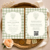 Invitation Gingham Floral Bow QR Code All in One Baby Shower