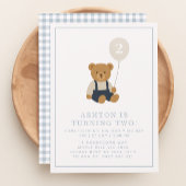 Invitation Gingham, little teddy bear birthday 