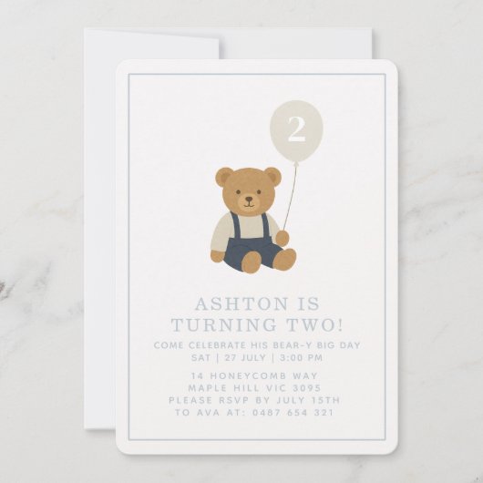 Invitation Gingham, little teddy bear birthday  (Devant)
