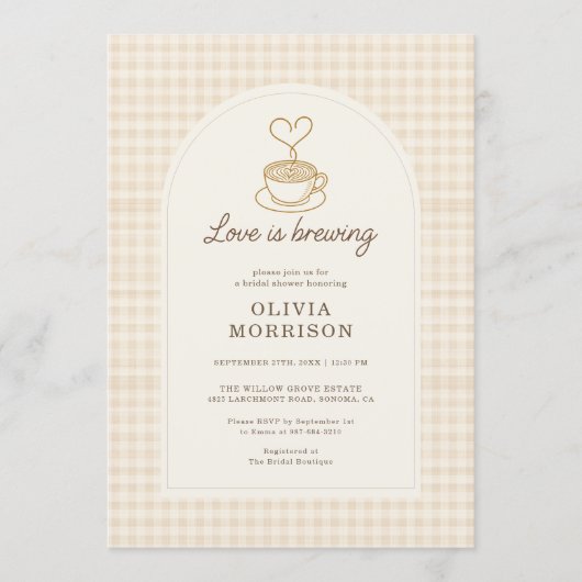 Invitation Gingham Love is Brewing QR Code Bridal Shower (Devant)
