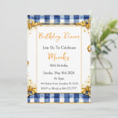 Invitation Gingham Luxe Moderne Tendance Chic Bleu Blanc Or (Debout devant)