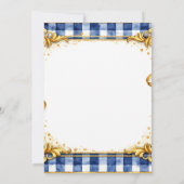 Invitation Gingham Luxe Moderne Tendance Chic Bleu Blanc Or (Dos)