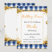Invitation Gingham Luxe Moderne Tendance Chic Bleu Blanc Or (Devant / Derrière)