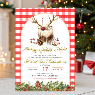 Invitation Gingham Making Spirits Bright Christmas Cokctail
