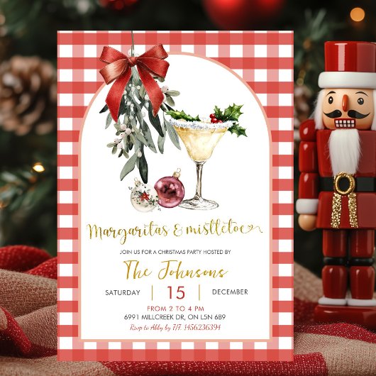 Invitation Gingham Margaritas And Mistletoe Friendsmas Party