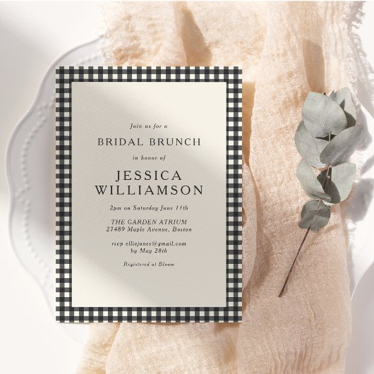 Invitation Gingham Noir et Blanc Simple et Élégant Brunch de