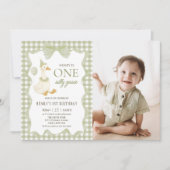 Invitation Gingham One Silly Goose 1st Birthday Photo (Devant)