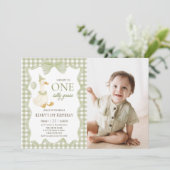 Invitation Gingham One Silly Goose 1st Birthday Photo (Debout devant)