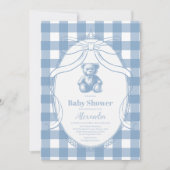 Invitation Gingham Ours en peluche bébé French Shower (Devant)