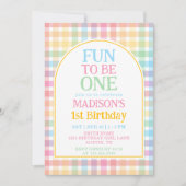 Invitation Gingham Pastel Amusant pour son 1er Anniversaire (Devant)