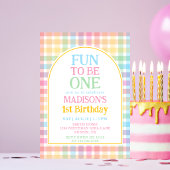Invitation Gingham Pastel Amusant pour son 1er Anniversaire