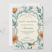 Invitation Gingham Peach Floral Baby Shower (Devant)
