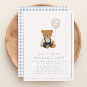 Invitation Gingham, petit ours anniversaire