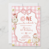 Invitation Gingham Pink Daisy One Cute Chick 1st Birthday (Devant)
