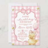 Invitation Gingham Pink Daisy Yellow Duck Baby Shower (Devant)
