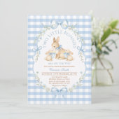 Invitation gingham pour Baby Shower Deux Petits La (Debout devant)