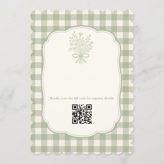 Invitation Gingham QR Code Sage Green Floral Bridal Shower (Dos)