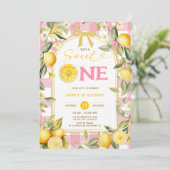 Invitation Gingham Rose Citron Doux Un 1er Anniversaire (Debout devant)
