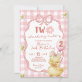 Invitation Gingham Rose Fleur Jaune Canard 2e Anniversaire (Devant)