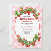 Invitation Gingham Rose Fraise Aquarelle Douce (Devant)