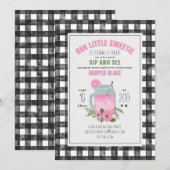 Invitation Gingham Rose Limonade Baby Girl Virtual Sip & See (Devant / Derrière)