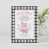 Invitation Gingham Rose Limonade Bébé Fille Visio Sip & See (Debout devant)