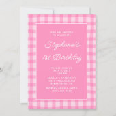 Invitation Gingham Rose Vague Été 1er Anniversaire (Devant)
