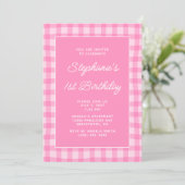 Invitation Gingham Rose Vague Été 1er Anniversaire (Debout devant)