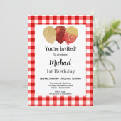 Invitation Gingham Rouge, Ballons de Fête 1er Anniversaire (Debout devant)
