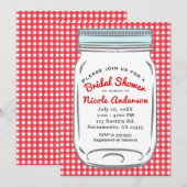 Invitation Gingham rouge et pot Mason bleu Campagne rustique (Devant / Derrière)
