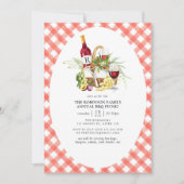Invitation Gingham Rouge Rustique Monogramme BBQ Pique-Nique (Devant)