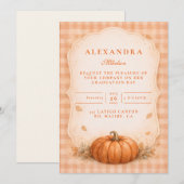 Invitation Gingham Rustique Citrouille Rentrée des Classes (Devant / Derrière)