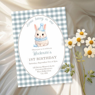 Invitation Gingham Some Bunny a un an Anniversaire Personnali