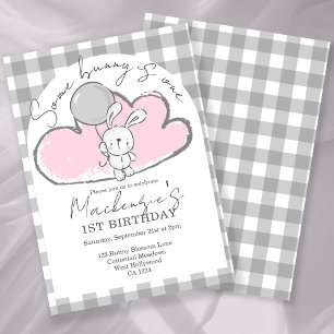 Invitation Gingham Some Bunny a un an Anniversaire Personnali